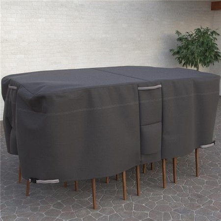 DURA COVERS Dura Covers LRFP5519 Taupe Oval or Rectangle Durable & Water Resistant Fabric Premium Outdoor Patio Table & Chair Cover; Large LRFP5519